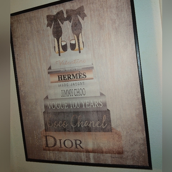 L@@K! NWD Large 16"x20" Wood Canvas~Book Stack Heels Pink Framed Giclee Art - Picture 12 of 13